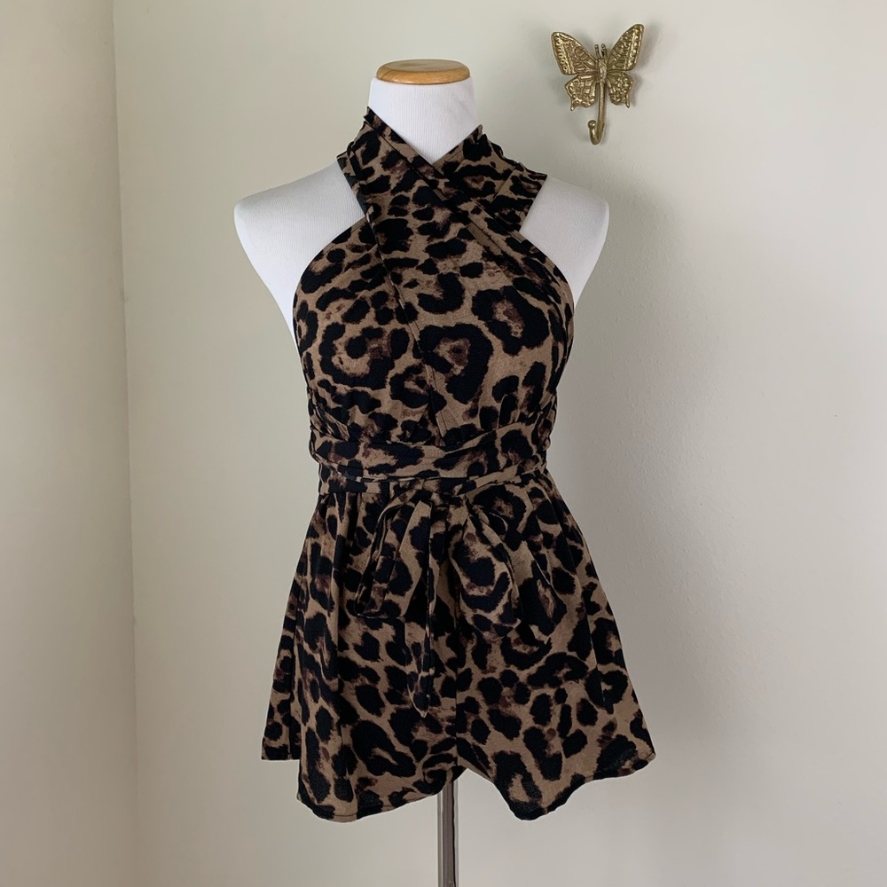 SHEIN Leopard Print Halter Jumpsuit sz medium